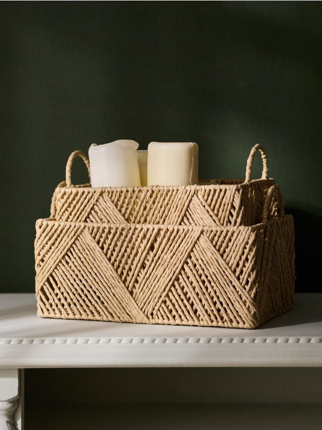 Sinsay - Coș de depozitare împletit cu mânere - bej