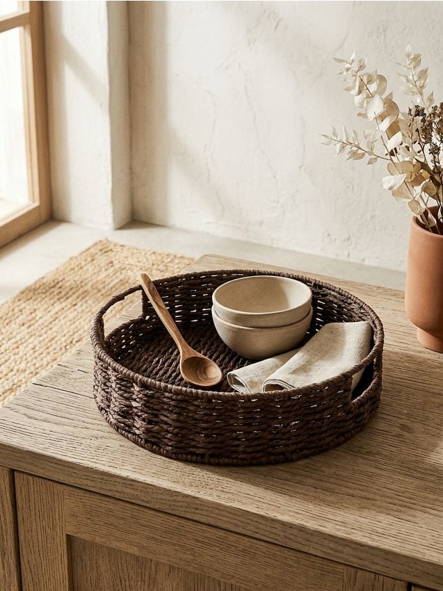 Sinsay - Tavă decorativă împletită cu mânere - maro-închis