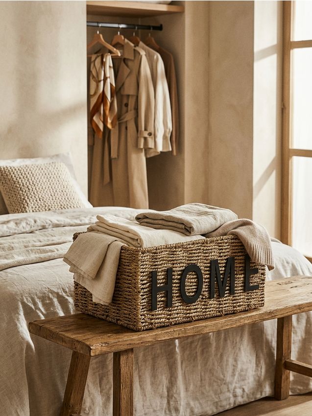 Sinsay - Coș împletit de depozitare cu inscripția Home - bej
