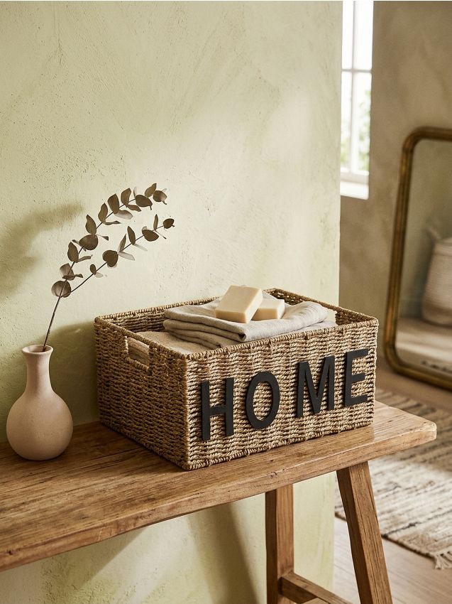 Sinsay - Coș împletit de depozitare cu inscripția Home - bej