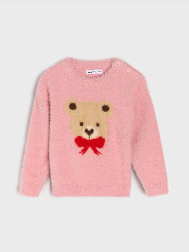 Sinsay - Pulover festiv cu urs și fundiță - roz-pastel