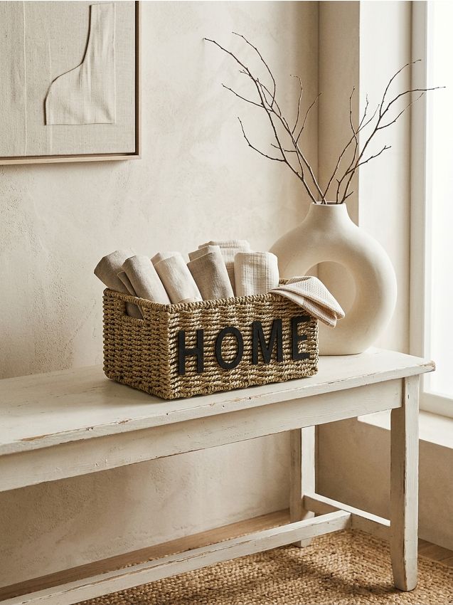 Sinsay - Coș împletit de depozitare cu inscripția Home - bej