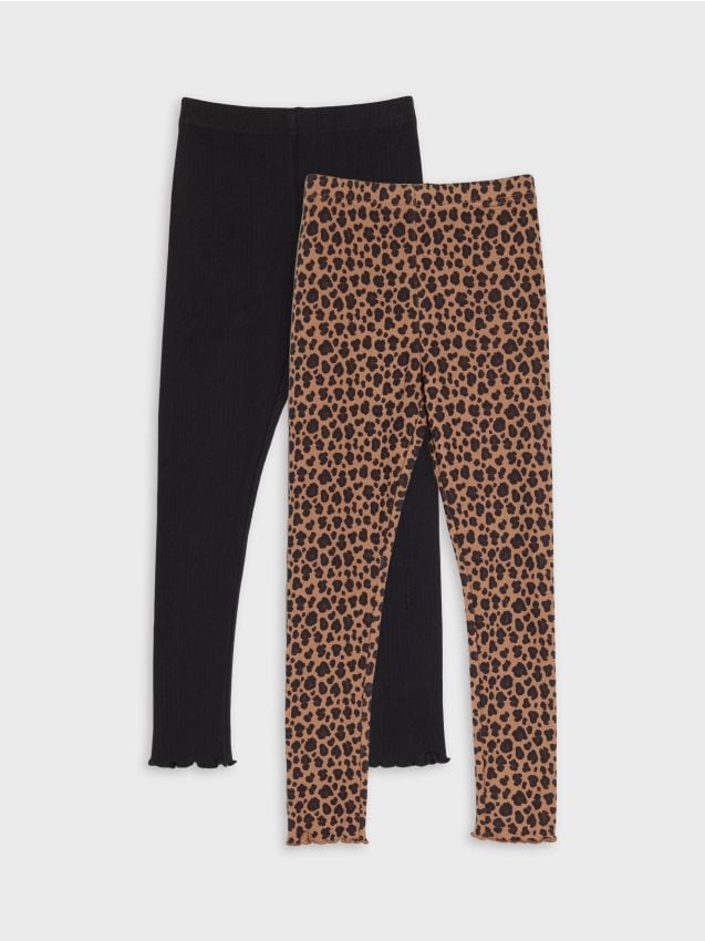 Sinsay - Colanți cu imprimeu leopard și uni 2 pack - multicolor