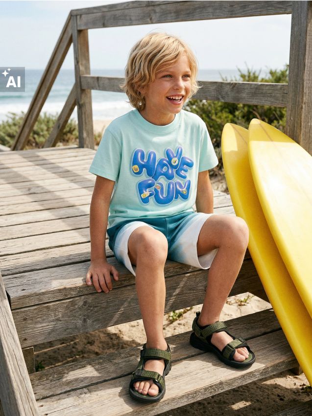 Sinsay - Tricou din bumbac cu inscripție Have Fun - turcoaz-pal