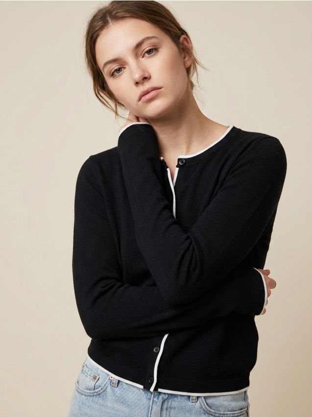 Sinsay - Cardigan cu paspoal contrastant cu vâscoză - negru