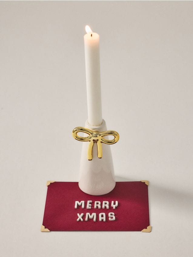 Sinsay - Suport de lumânare din ceramică cu fundă aurie - alb