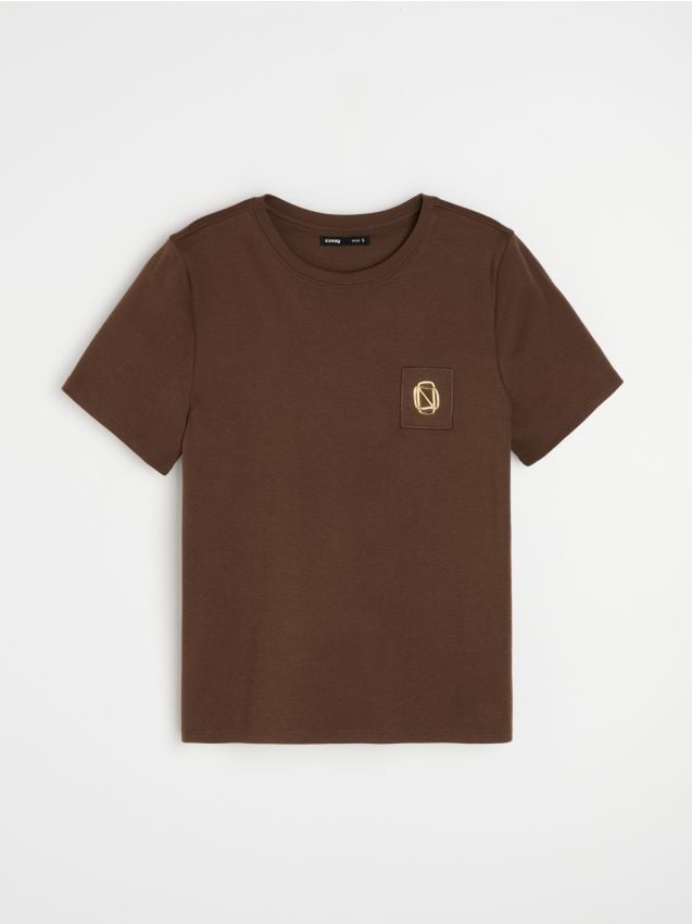 Sinsay - Tricou din bumbac cu mânecă scurtă și aplicație strălucitoare - maro
