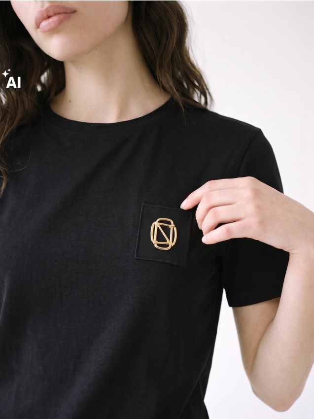 Sinsay - Tricou din bumbac cu mânecă scurtă și aplicație strălucitoare - negru