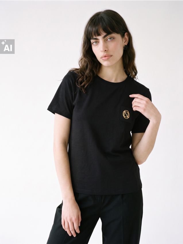Sinsay - Tricou din bumbac cu mânecă scurtă și aplicație strălucitoare - negru