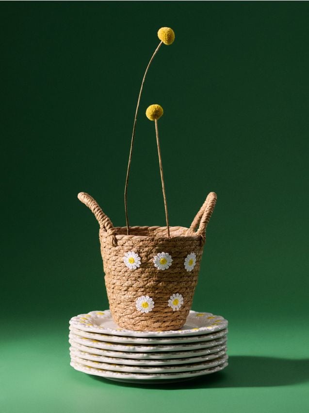 Sinsay - Coș de depozitare împletit cu motiv floral - multicolor