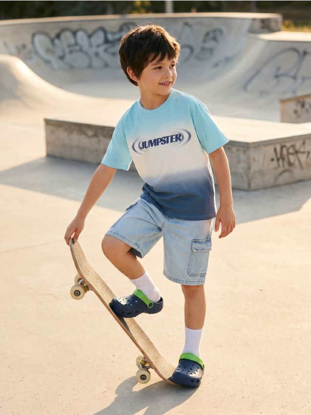 Sinsay - Tricou oversize din bumbac cu imprimeu ombre - crem