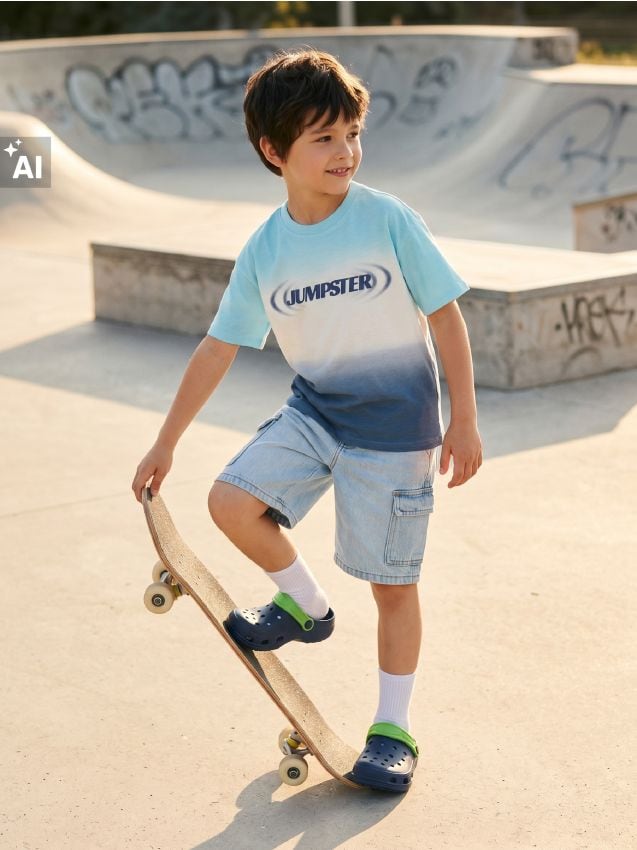 Sinsay - Tricou oversize din bumbac cu imprimeu ombre - crem