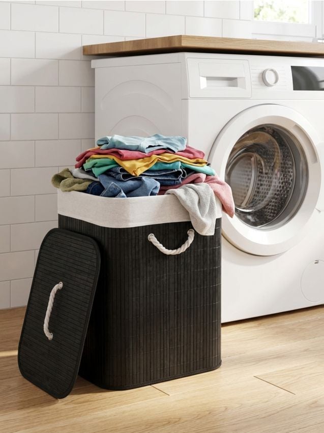 Sinsay - Coș de rufe din bambus cu capac - negru