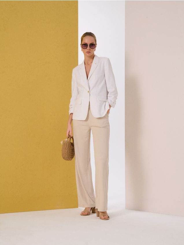 Sinsay - Wiskozowe spodnie straight leg - kremowy