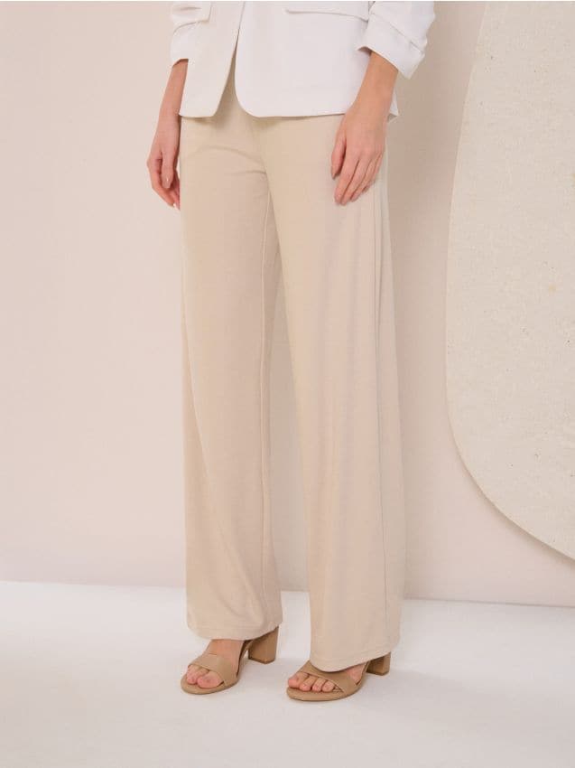 Sinsay - Wiskozowe spodnie straight leg - kremowy