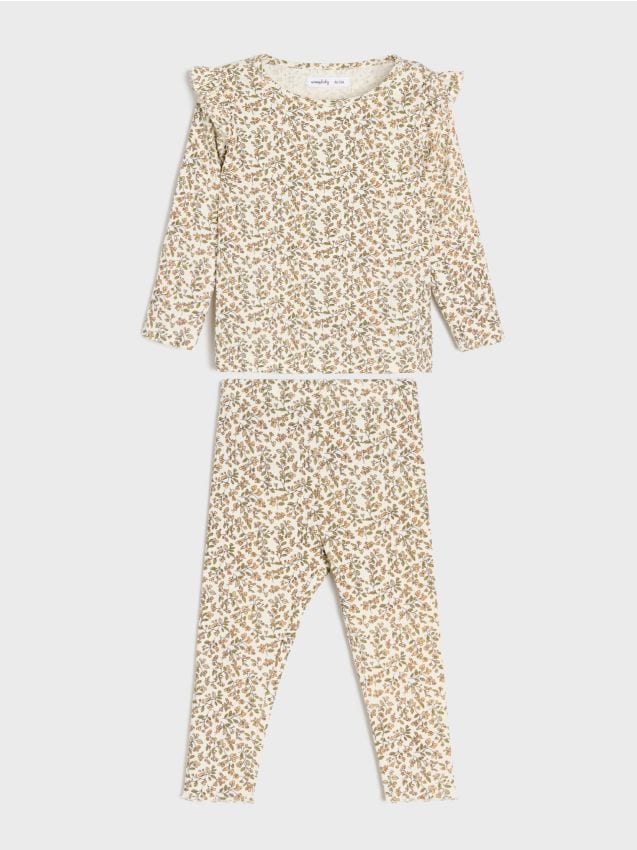 Sinsay - Set: tricou și colanți cu motiv floral - crem
