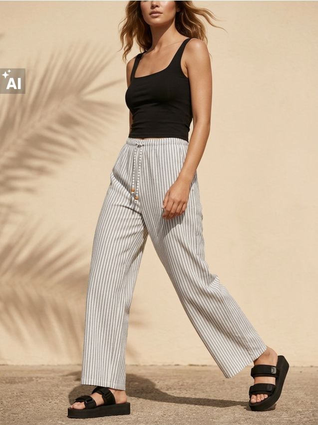 Sinsay - Pantaloni wide leg cu dungi - multicolor