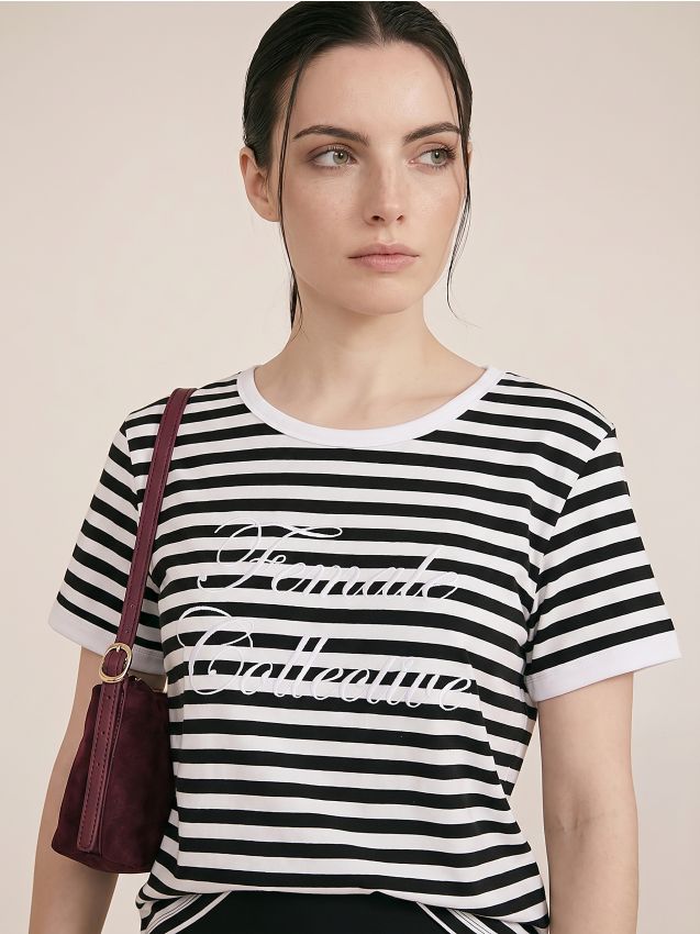 Sinsay - Tricou din bumbac în dungi cu imprimeu brodat - multicolor