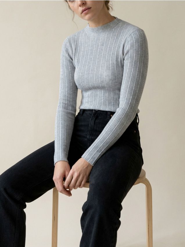 Sinsay - Pulover din tricot, cu striații - gri deschis