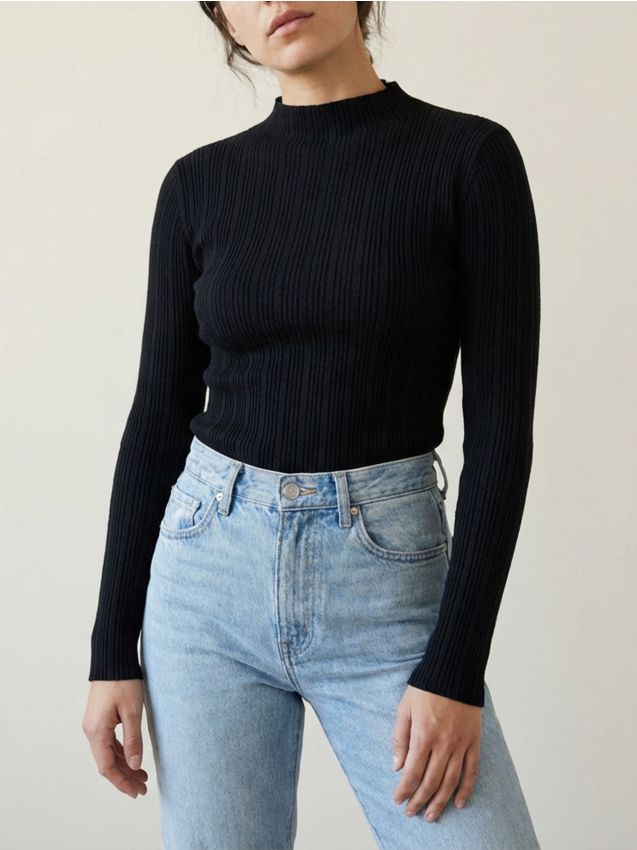 Sinsay - Pulover din tricot, cu striații - negru