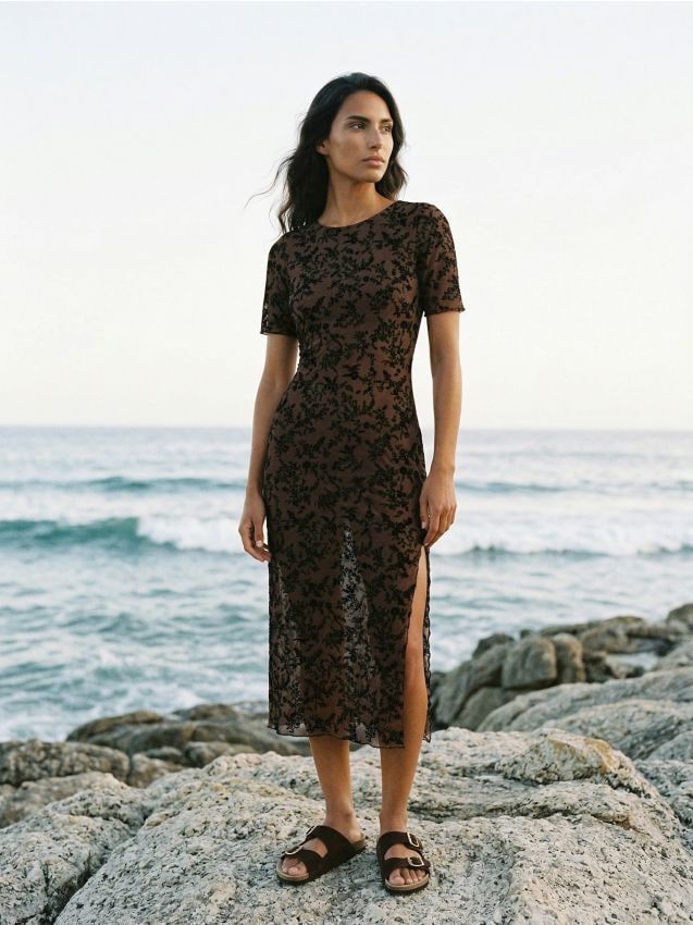 Sinsay - Rochie cu model floral din dantelă - maro