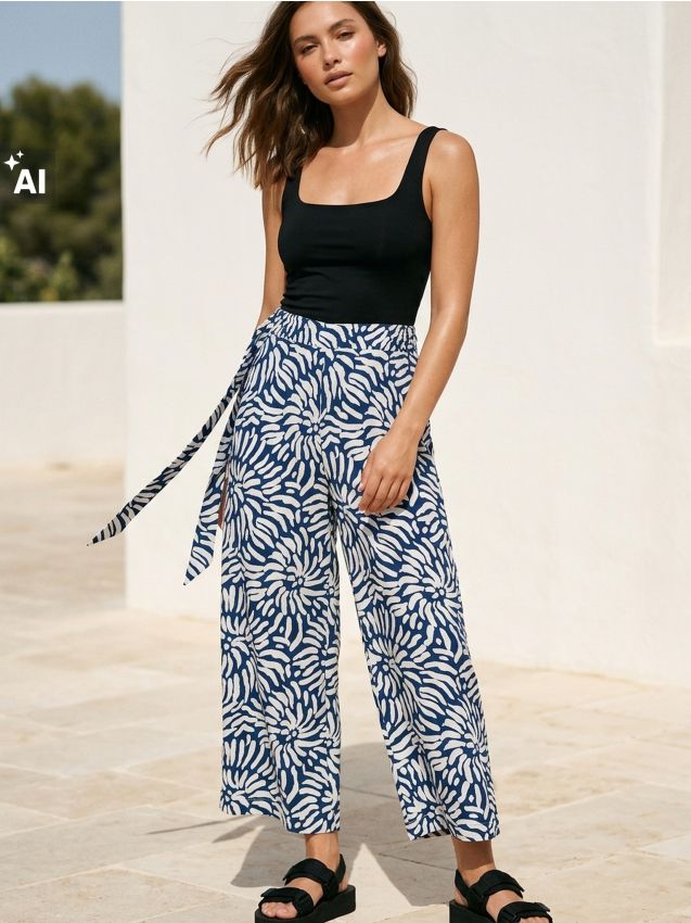 Sinsay - Pantaloni paperbag cu model și viscoză - multicolor