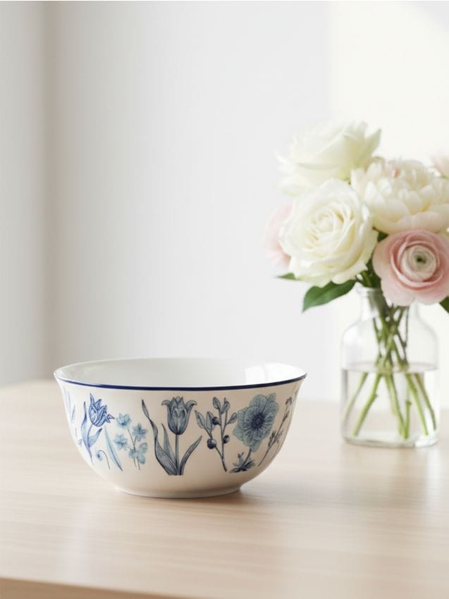 Sinsay - Bol ceramic cu motiv floral - bleumarin