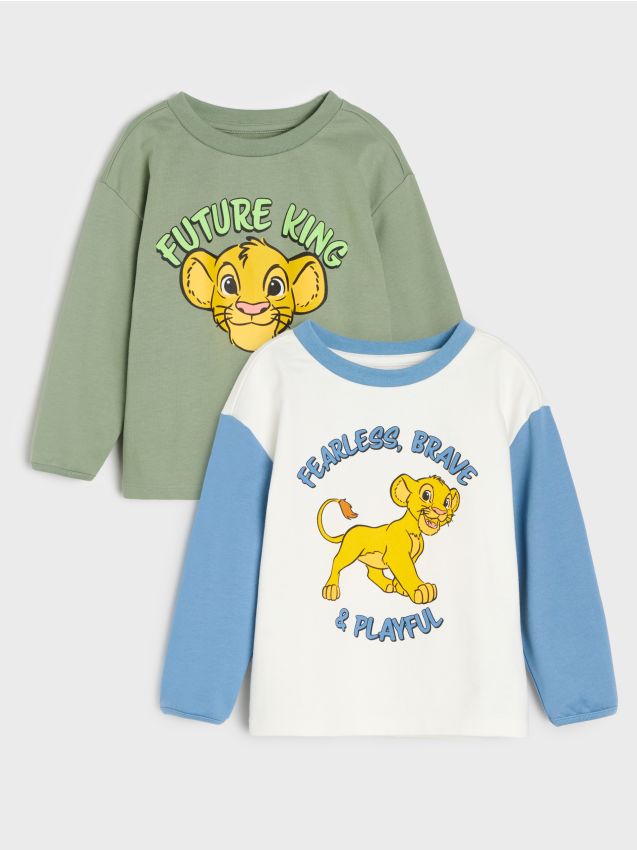 Sinsay - Tricouri din bumbac cu mânecă lungă și imprimeu 2 pack The Lion King - crem