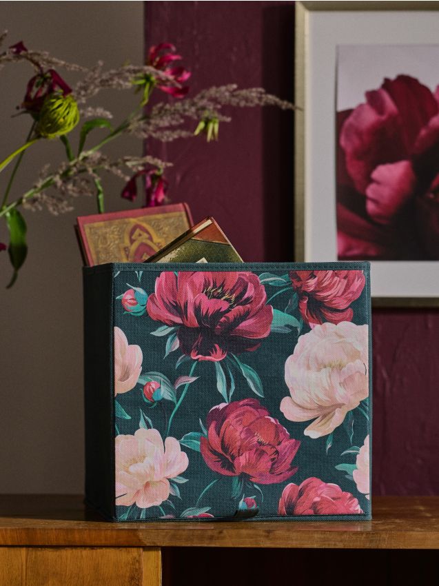 Sinsay - Cutie de depozitare cu motiv floral - verde-închis