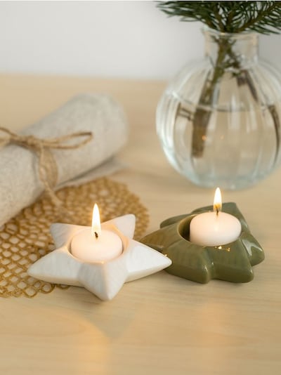 Jõulude keraamiliste küünlaaluste komplekt tähe ja kuuse kujuga, 2 tk