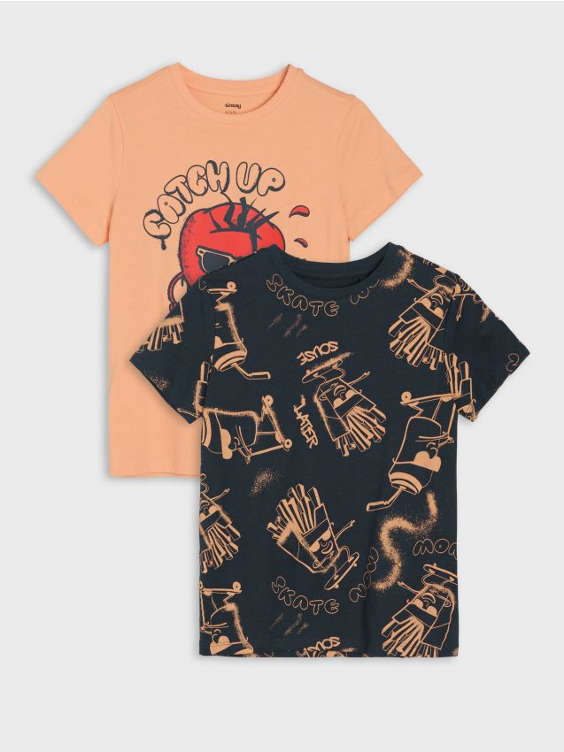 Sinsay - Tricou din bumbac cu imprimeu skate 2 pack - corai