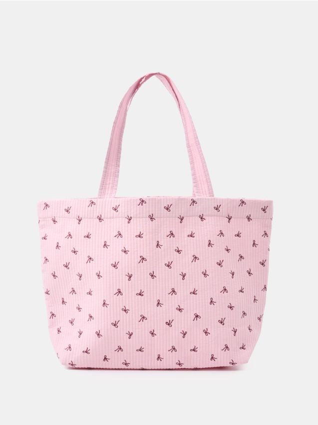 Sinsay - Geantă shopper matlasată cu funde - roz-pastel