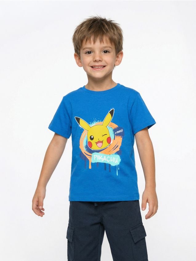 Sinsay - Tricou din bumbac cu imprimeu Pokemon - mid blue