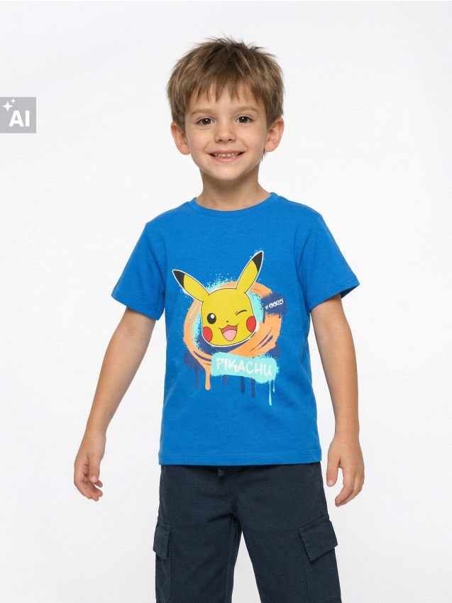 Sinsay - Tricou din bumbac cu imprimeu Pokémon - mid blue