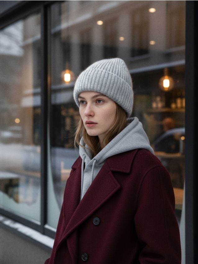 Sinsay - Čiapka beanie z prúžkovaného úpletu - svetlošedá