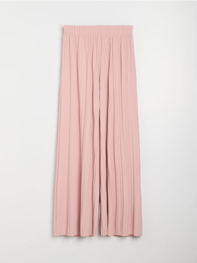 Sinsay - Plisowane spodnie wide leg z elastycznym pasem - różowy