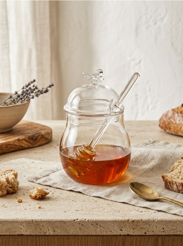 Sinsay - Borcan din sticlă pentru miere cu capac și lingură pentru miere - clear