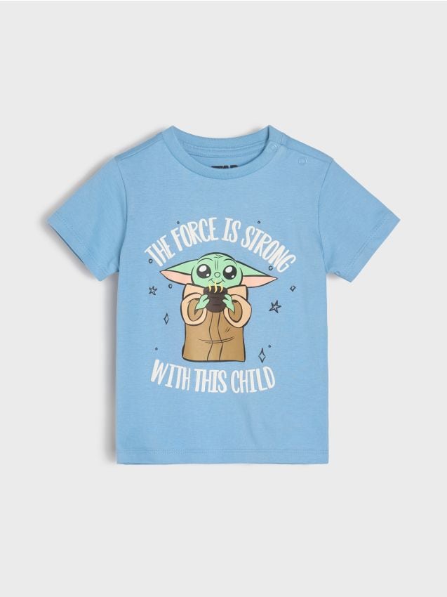 Sinsay - Tricou din bumbac cu mânecă scurtă Grogu - albastru
