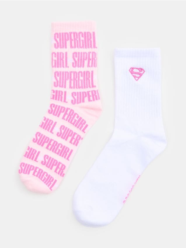Sinsay - Prążkowane skarpetki z bawełną 2 pack Super Girl - wielobarwny