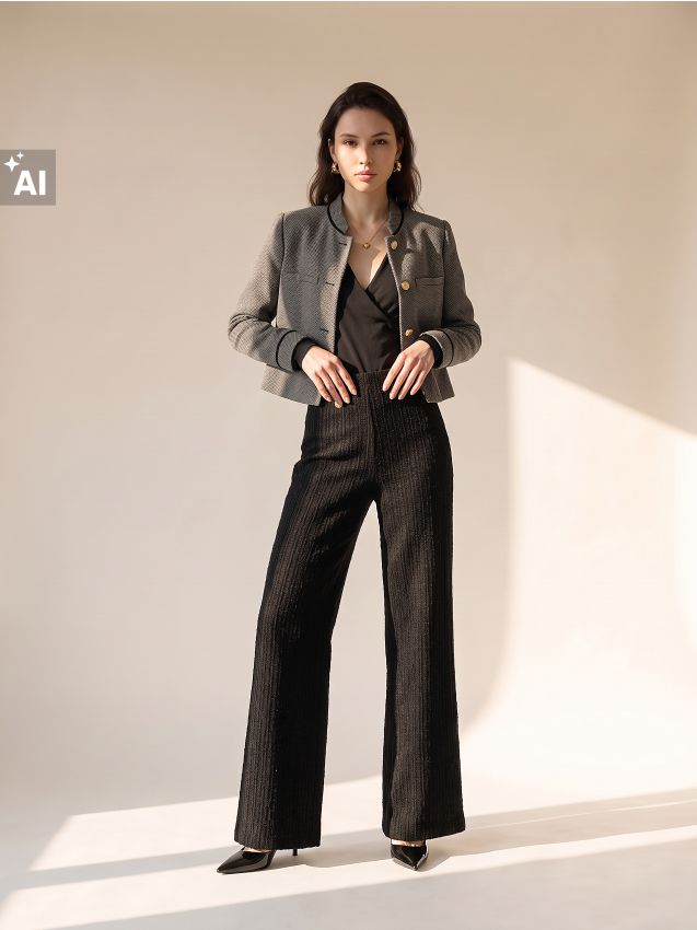 Sinsay - Tweed wide leg hlače s metaliziranom niti