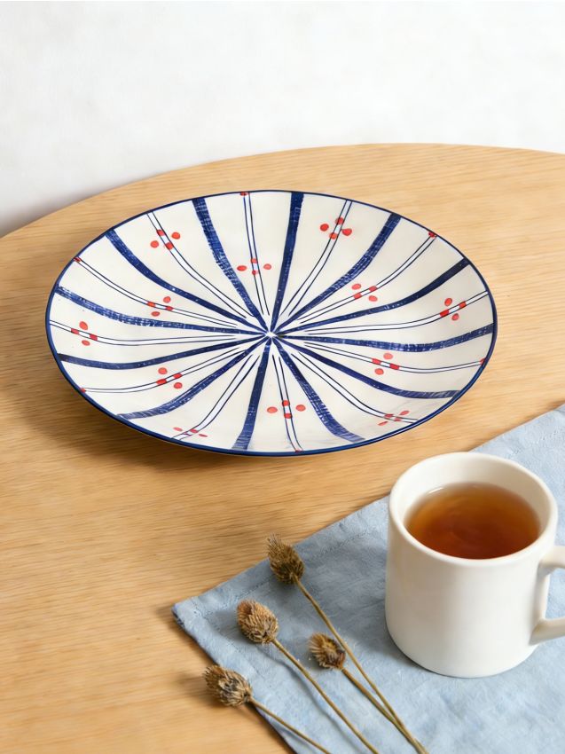 Sinsay - Farfurie ceramică cu model radial și puncte - roșu