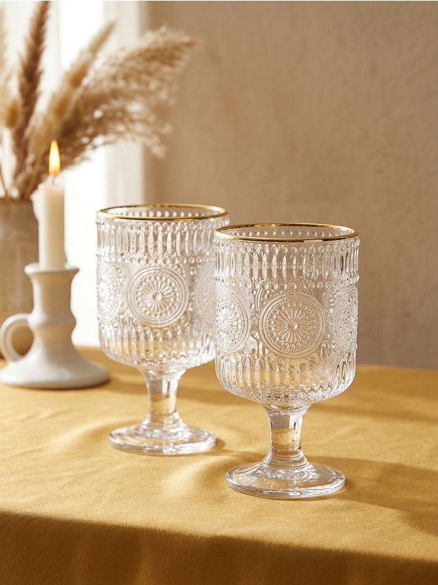 Sinsay - Set de pahare cu model embosat și margine aurie 2 pack - clear