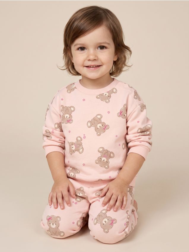 Sinsay - Set din bumbac: hanorac și pantaloni cu motiv ursuleț - roz-pastel