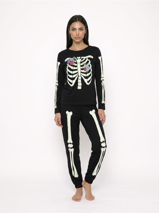 Sinsay - Pijama din bumbac din două piese cu motiv de Halloween - negru
