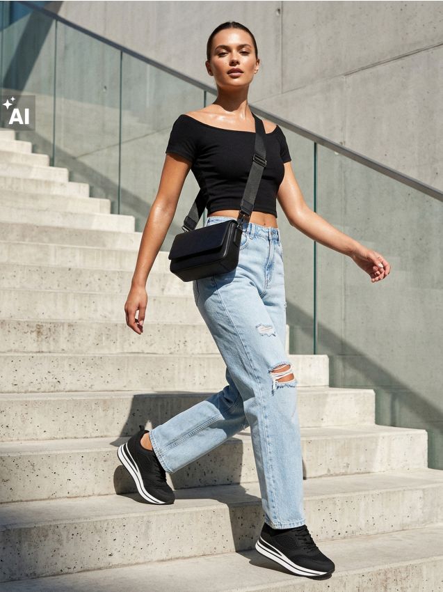 Sinsay - Top scurt - negru