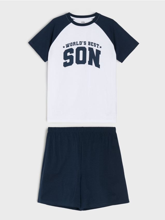 Sinsay - Pijama din bumbac din două piese pentru cel mai bun fiu - alb