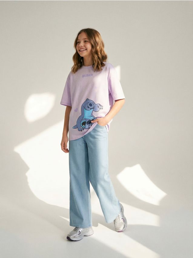 Sinsay - Tricou din bumbac cu imprimeu Stitch - albastru-pal