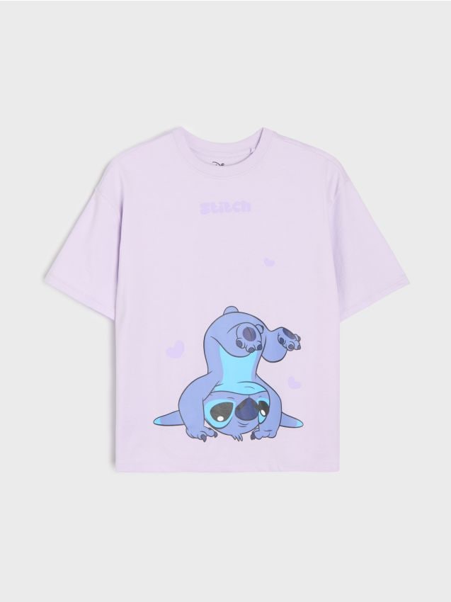 Sinsay - Tricou din bumbac cu imprimeu Stitch - albastru-pal