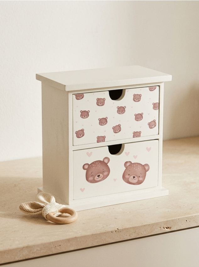 Sinsay - Dulăpior cu două sertare cu motiv de ursuleț - alb