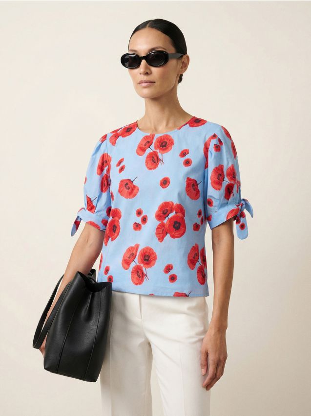 Sinsay - Tricou din bumbac cu mâneci bufante - multicolor